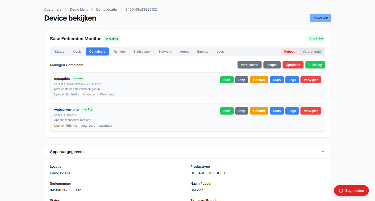 Container beheer met deploy en logs